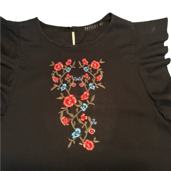 Potters Pot black sleeveless ruffle dress size L - Picture 3 of 7